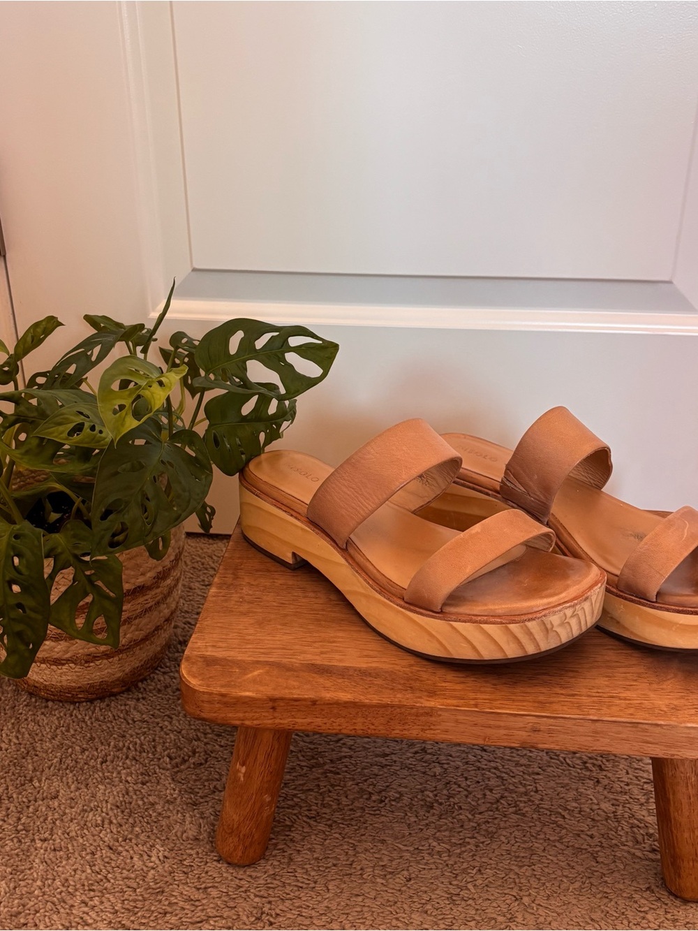 Nisolo “Almond” Leather Double-Strap Flatform Mules